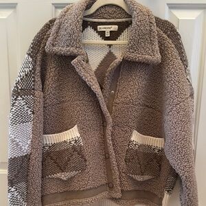 BlankNYC Brown and Cream Sherpa Sweater Jacket